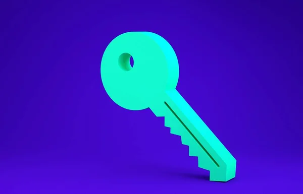 Green Key icoon geïsoleerd op blauwe achtergrond. Minimalisme concept. 3d illustratie 3D renderen — Stockfoto