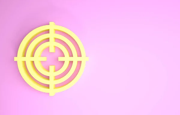 Żółty cel sport do strzelania ikona konkurencji izolowane na różowym tle. Czysty cel z numerami strzelnicy lub strzelnicy. Koncepcja minimalizmu. Ilustracja 3d — Zdjęcie stockowe