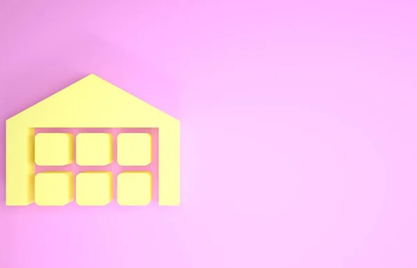 Ícone de armazém amarelo isolado no fundo rosa. Conceito de minimalismo. 3D ilustração 3D render — Fotografia de Stock