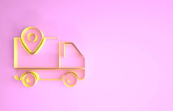 Yellow Delivery tracking icoon geïsoleerd op roze achtergrond. Pakketpost volgen. Minimalisme concept. 3d illustratie 3d renderen — Stockfoto