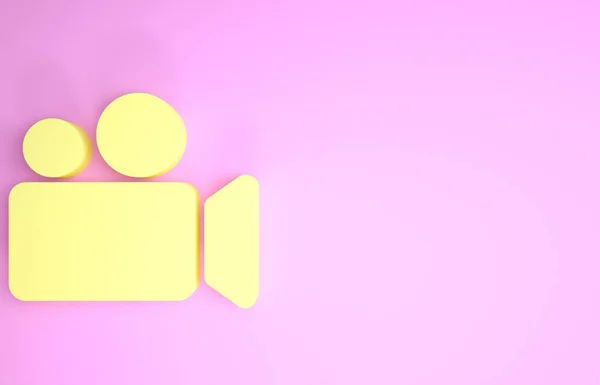 Icona della videocamera o del film giallo isolata su sfondo rosa. Icona della cinepresa. Concetto minimalista. Illustrazione 3d rendering 3D — Foto Stock