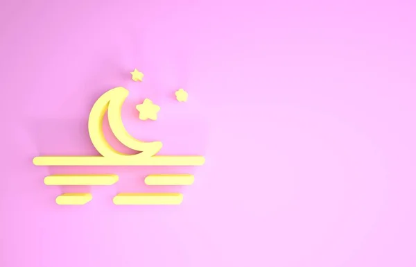 Gele Maan en sterren pictogram geïsoleerd op roze achtergrond. Minimalisme concept. 3d illustratie 3d renderen — Stockfoto