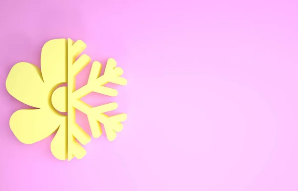 Κίτρινος κλιματισμός εικονίδιο απομονώνονται σε ροζ φόντο. Μινιμαλιστική έννοια. 3D απεικόνιση 3d καθιστούν — Φωτογραφία Αρχείου