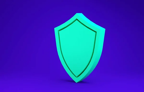 Green Shield icon isolated on blue background. Guard sign. Minimalism concept. 3d illustration 3D render