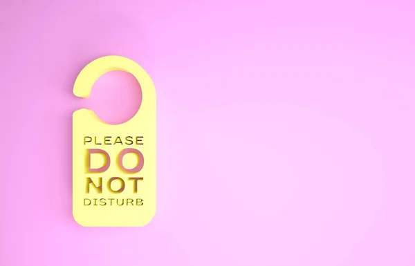 Żółty Proszę nie przeszkadzać ikony izolowane na różowym tle. Wieszak hotelowy tagi. Koncepcja minimalizmu. Ilustracja 3d — Zdjęcie stockowe