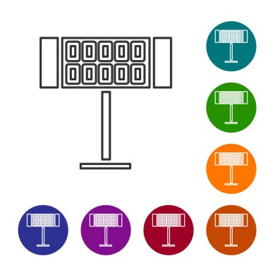 Gri çizgi elektrikli ısıtıcı simgesi beyaz arka planda izole edildi. Uzaktan kumandalı kızıl ötesi ısıtıcı. Klima kontrolü. Simgeleri renk daire düğmelerine ayarla. Vektör İllüstrasyonu