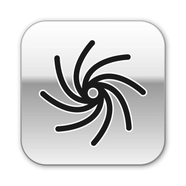 Siyah Tornado simgesi beyaz arkaplanda izole edildi. Kasırga, kasırga, fırtına bacası, kasırga ya da hortum ikonu. Gümüş kare düğme. Vektör İllüstrasyonu