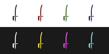 Korsan kılıç simgesini siyah beyaz arkaplanda izole et. Kılıç işareti. Vektör İllüstrasyonu