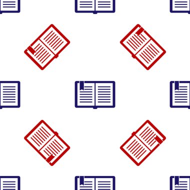Mavi ve kırmızı Açık kitap simgesi beyaz arkaplandaki kusursuz deseni izole etti. Vektör İllüstrasyonu