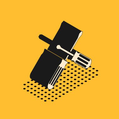 Sarı arkaplanda Isometric Crossed tornavida simgesi izole edildi. Servis aracı sembolü. Vektör İllüstrasyonu