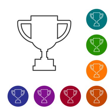 Gri çizgi ödüllü kupa ikonu beyaz arkaplanda izole edilmiş. Galibiyet ödülü sembolü. Şampiyonluk ya da yarışma kupası. Spor başarısı. Simgeleri renk daire düğmelerine ayarla. Vektör İllüstrasyonu