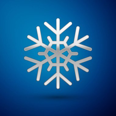 Gümüş Kar Tanesi simgesi mavi arkaplanda izole edildi. Vektör İllüstrasyonu