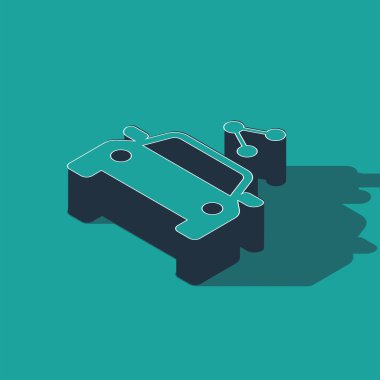 Isometric Otomobil paylaşım simgesi yeşil arka planda izole. Araba paylaşım tabelası. Nakliye hizmeti konsepti. Vektör İllüstrasyonu