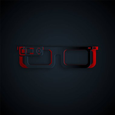 Siyah arkaplanda izole edilmiş gözlük simgesine monte edilmiş akıllı gözlükler. Giyilebilir elektronik, akıllı gözlüklü, kameralı ve ekranlı. Kağıt sanatı tarzı. Vektör İllüstrasyonu