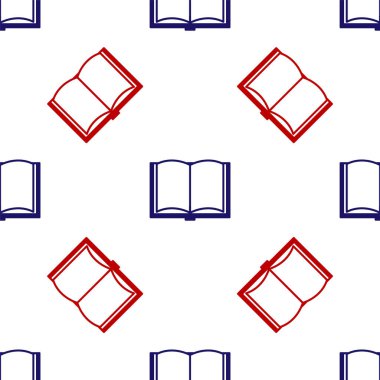 Mavi ve kırmızı Açık kitap simgesi beyaz arkaplandaki kusursuz deseni izole etti. Vektör İllüstrasyonu