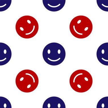 Mavi ve kırmızı gülen yüz ikonu beyaz arka planda izole edilmiş pürüzsüz desen. Gülümseyen ifade. Mutlu gülümseme sohbet sembolleri. Vektör İllüstrasyonu