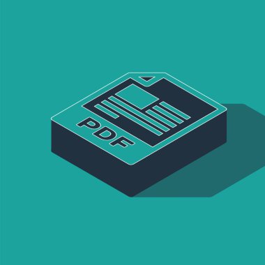 Isometric Pdf dosya belgesi. Yeşil arkaplanda pdf simgesi indir. Pdf dosya sembolü. Vektör İllüstrasyonu
