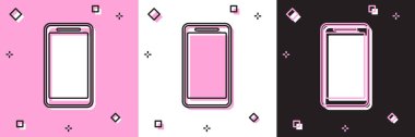 Akıllı Telefon, cep telefonu simgesi pembe beyaz ve siyah arkaplanda izole edildi. Vektör İllüstrasyonu