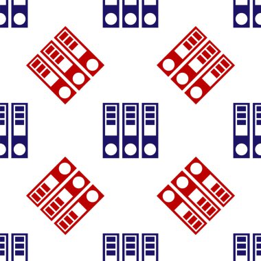 Kağıt ve belge içeren mavi ve kırmızı ofis klasörleri beyaz arkaplanda izole edilmiş kusursuz desen. Ofis dosyaları. Dosya arşivleme işareti. Vektör İllüstrasyonu