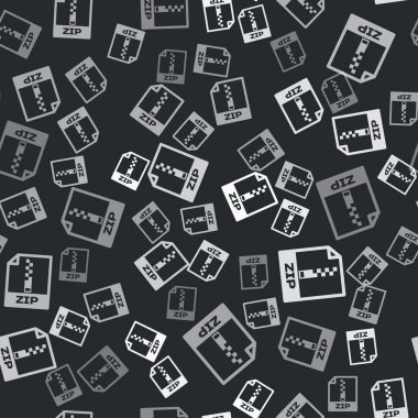 Gri Zip dosyası. Siyah arkaplanda izole edilmiş zip düğmesi simgesi indir. Zip dosya sembolü. Vektör İllüstrasyonu