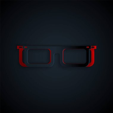 Kağıt kesiği Gözlük simgesi siyah arkaplanda izole edilmiş. Gözlük çerçevesi sembolü. Kağıt sanatı tarzı. Vektör İllüstrasyonu