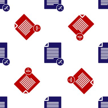 Tornavida ve ingiliz anahtarı simgesine sahip mavi ve kırmızı Dosya belgesi beyaz arkaplanda izole edilmiş. Ayarlama, servis, ayar, bakım, onarım, onarım. Vektör İllüstrasyonu