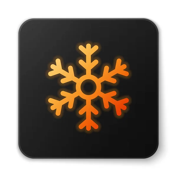 Πορτοκαλί λαμπερό νέον Snowflake εικονίδιο απομονώνονται σε λευκό φόντο. Μαύρο τετράγωνο κουμπί. Εικονογράφηση διανύσματος — Διανυσματικό Αρχείο