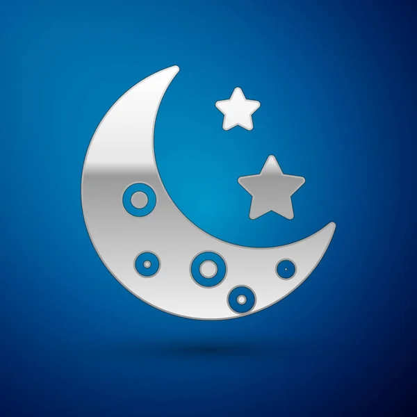 Silver Moon and stars icon isolated on blue background. Vector Illustration — Stock Vector