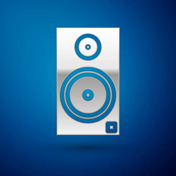 Zilveren stereo speaker icoon geïsoleerd op blauwe achtergrond. Geluidssysteem speakers. Muziek icoon. Muzikale column speaker Bass-apparatuur. Vector illustratie — Stockvector