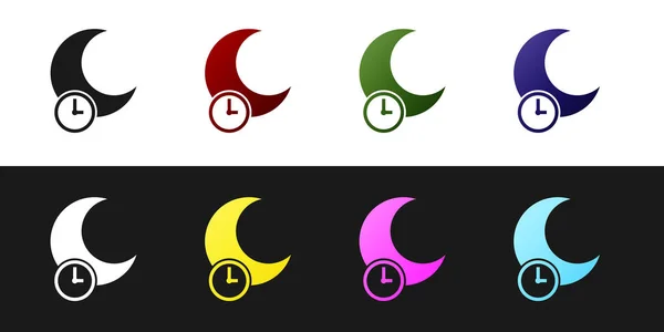 Set Slapende maan pictogram geïsoleerd op zwart-wit achtergrond. Vector Illustratie — Stockvector