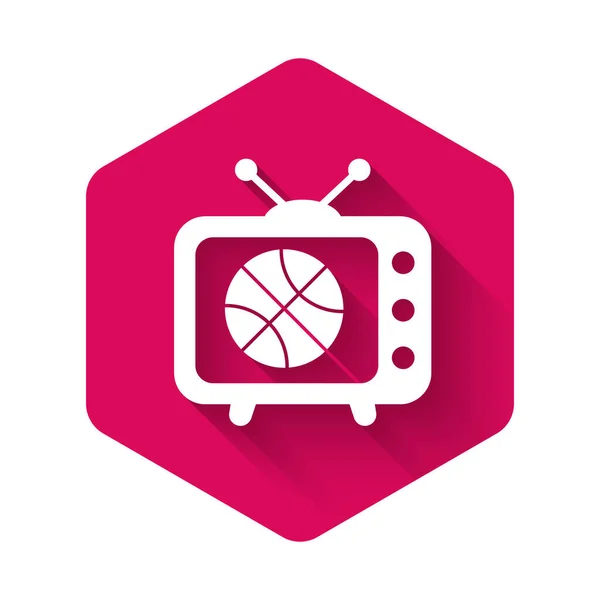 Partido Baloncesto Blanco Icono Del Programa Televisión Aislado Con Sombra — Vector de stock