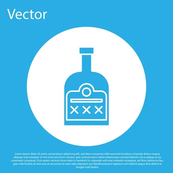 Bebida de álcool azul Ícone de garrafa de rum isolado no fundo azul. Botão de círculo branco. Ilustração vetorial — Vetor de Stock