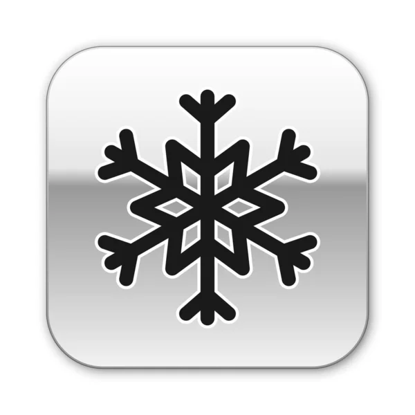 Icono de copo de nieve negro aislado sobre fondo blanco. Botón cuadrado plateado. Ilustración vectorial — Vector de stock