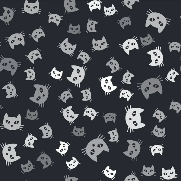 Grey Cat Icon Isolated Seamless Pattern Black Background Vector Illustration — Stock Vector