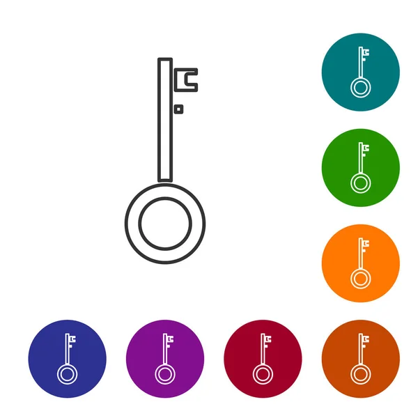 Linea grigia Icona chiave pirata isolata su sfondo bianco. Imposta le icone nei pulsanti del cerchio dei colori. Illustrazione vettoriale — Vettoriale Stock