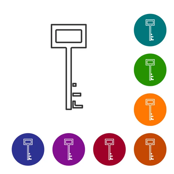 Grå linje Pirat nyckel ikon isolerad på vit bakgrund. Ställ ikoner i knappar färg cirkel. Vektor Illustration — Stock vektor