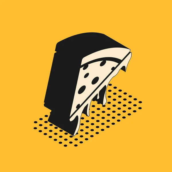 Fatia isométrica de ícone de pizza isolada no fundo amarelo. Ilustração vetorial — Vetor de Stock