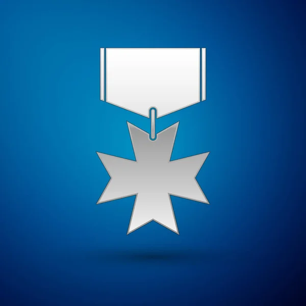 Ícone de medalha de prata militar isolado no fundo azul. Assinatura do exército. Ilustração vetorial — Vetor de Stock