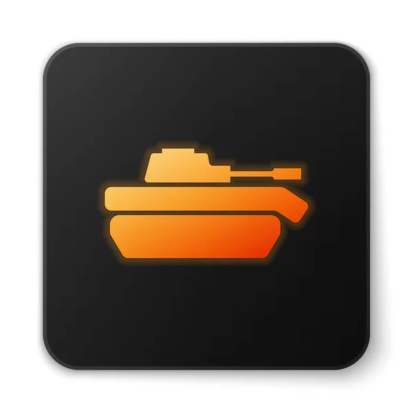 Orange glödande neon Militär tank ikon isolerad på vit bakgrund. Svart fyrkant. Vektor Illustration — Stock vektor