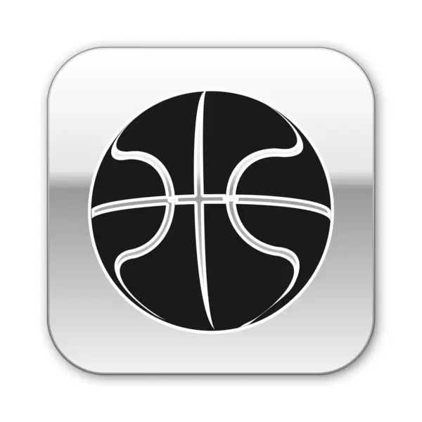 Zwarte Basketbal pictogram geïsoleerd op witte achtergrond. Sport symbool. Zilveren vierkante knop. Vector Illustratie — Stockvector