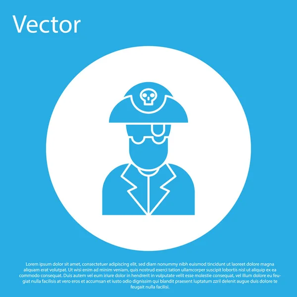 Icono de capitán pirata azul aislado sobre fondo azul. Botón círculo blanco. Ilustración vectorial — Vector de stock