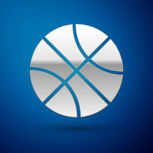 Icône balle de basket-ball argent isolé sur fond bleu. Symbole sportif. Illustration vectorielle — Image vectorielle