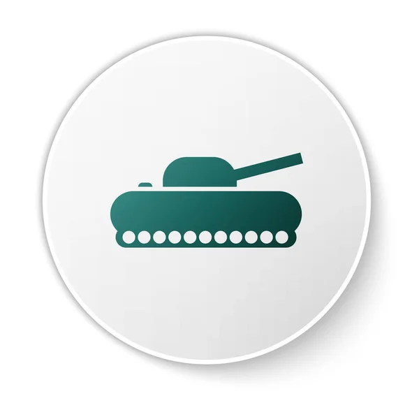 Zöld katonai tank ikon elszigetelt fehér háttérrel. Fehér kör gomb. Vektorillusztráció — Stock Vector