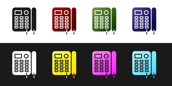 Setzen Sie das Telefon-Symbol isoliert auf schwarz-weißem Hintergrund. Festnetztelefon. Vektorillustration — Stockvektor