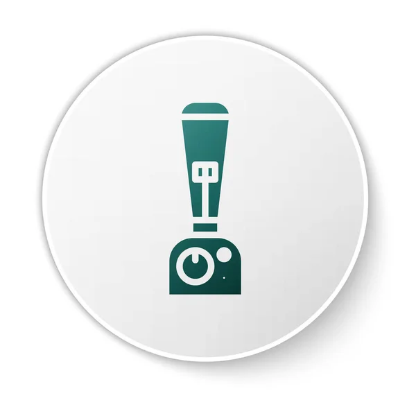 Иконка Green Blender выделена на белом фоне. Кухня электрический стационарный блендер с миской. Кулинарные коктейли, коктейли или сок. Кнопка белого круга. Векторная миграция — стоковый вектор