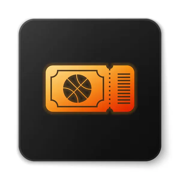 Orange glowing neon Basketball game ticket icon isolated on white background. Black square button. Vector Illustration — Stock Vector