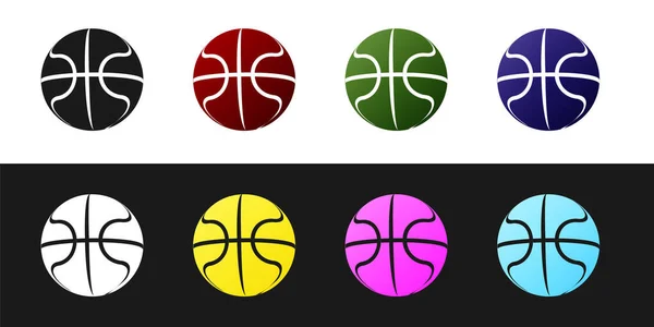 Definir ícone de bola de basquete isolado no fundo preto e branco. Símbolo desportivo. Ilustração vetorial — Vetor de Stock