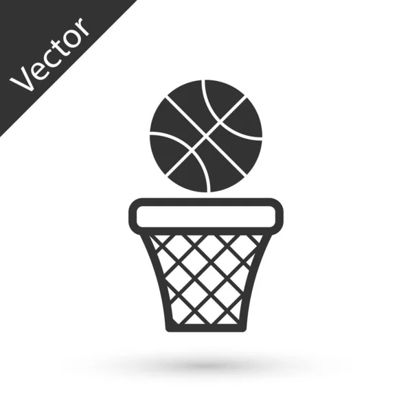 Grey Basketball ball and basket icon isolated on white background. Ball in basketball hoop. Vector Illustration — Stock Vector
