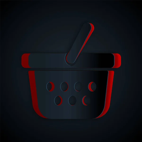 Paper cut Shopping basket icon isolated on black background. Online buying concept. Delivery service sign. Shopping cart symbol. Paper art style. Vector Illustration — Stock Vector