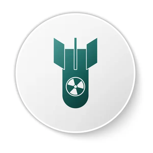 Zielona ikona bomby atomowej odizolowana na białym tle. Bomba rakietowa spada. Biały przycisk koła. Ilustracja wektora — Wektor stockowy